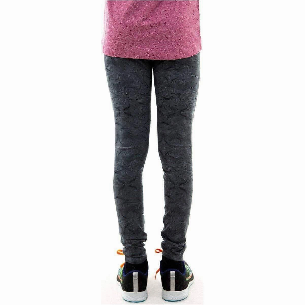 Button Closure More Mile Girls Long Running Tights - Grey