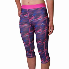 Camouflage More Mile Go For It Printed Womens 3/4 Capri Running Tights - Pink