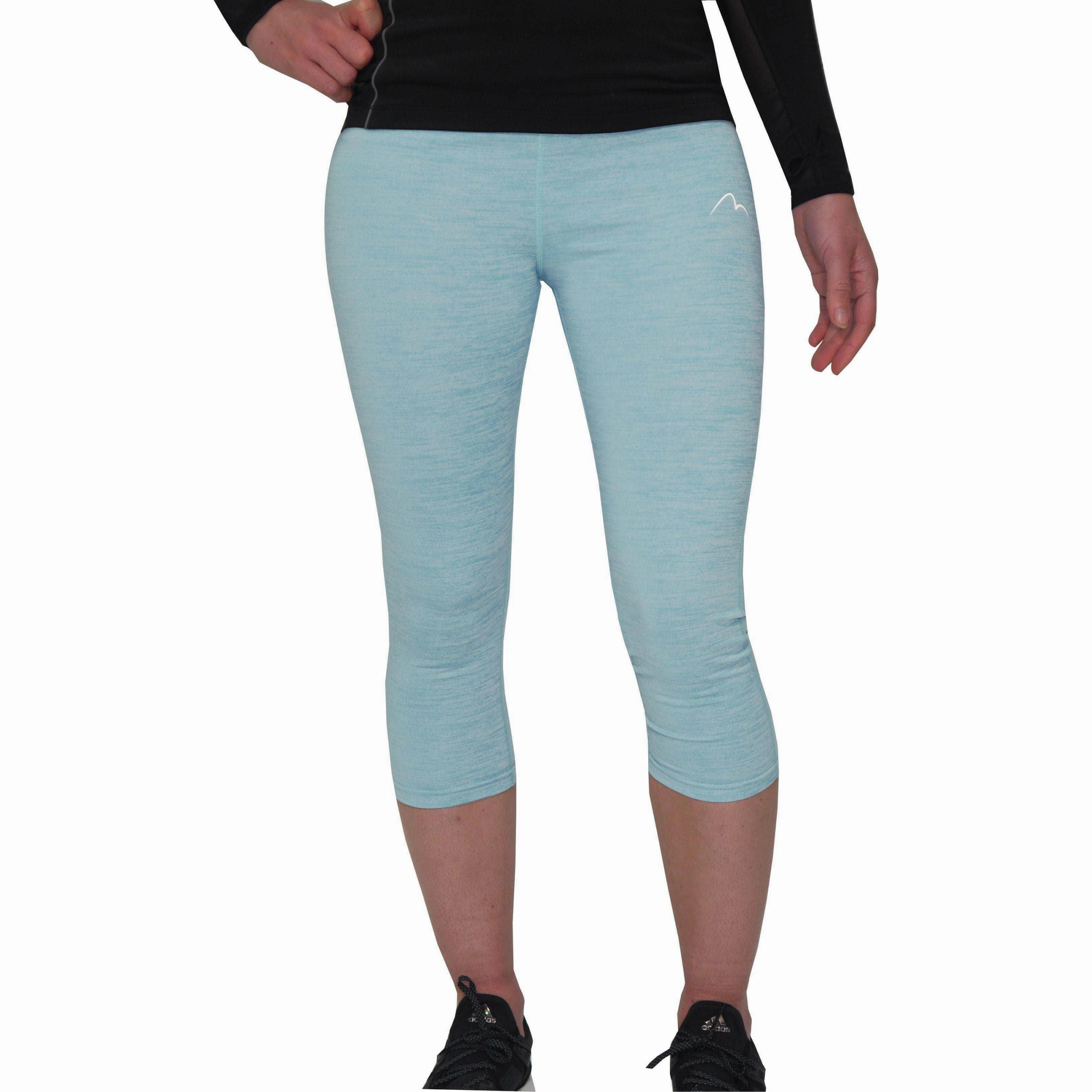 4Way Stretch Fabric LowProfile Design More Mile Heather Girls 3/4 Capri Running Tights - Blue