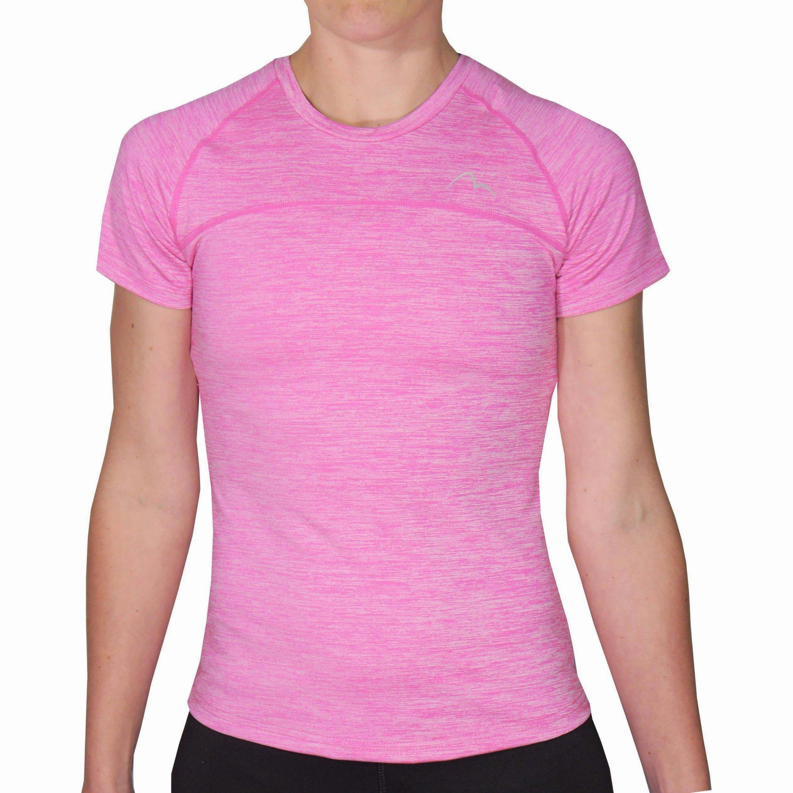 More Mile Heather Short Sleeve Girls Running Top - Pink Eco Certified Textile