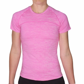 More Mile Heather Short Sleeve Girls Running Top - Pink Eco Certified Textile