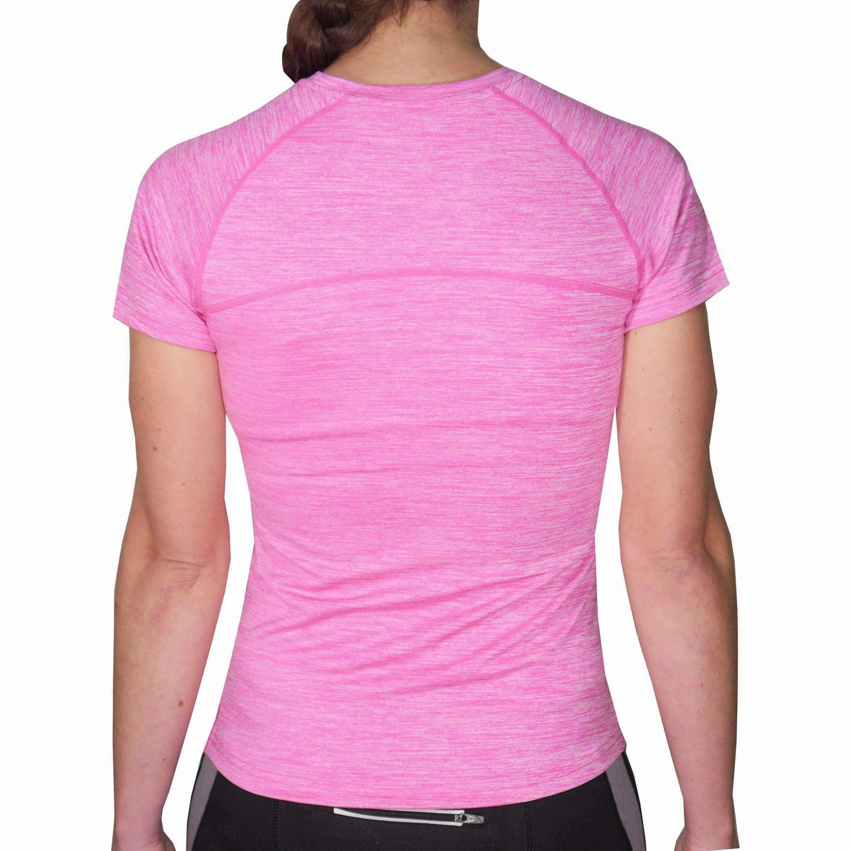 Boat Neck More Mile Heather Short Sleeve Girls Running Top - Pink