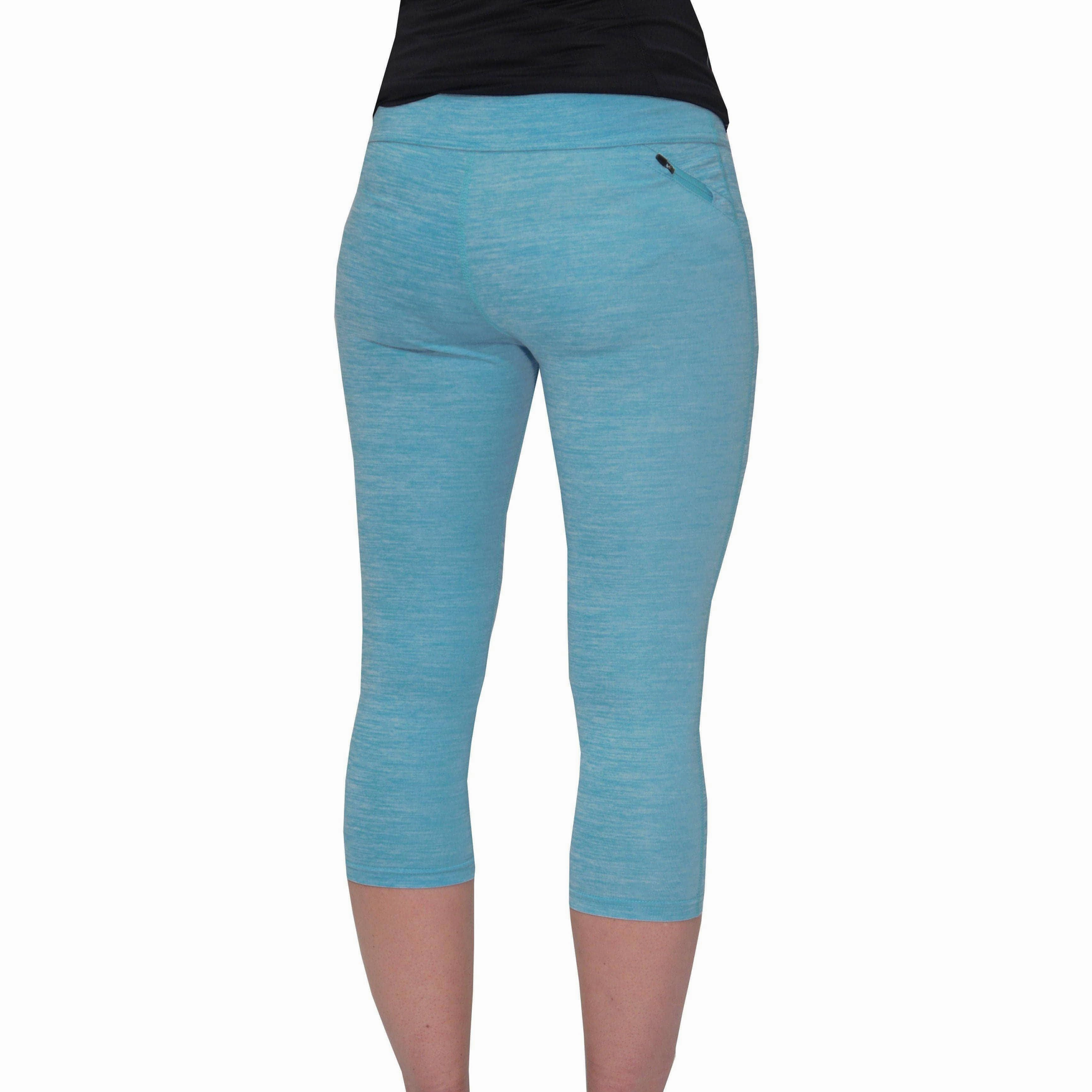 Flexible Contoured Panels Deodorant More Mile Heather Womens 3/4 Capri Running Tights - Blue