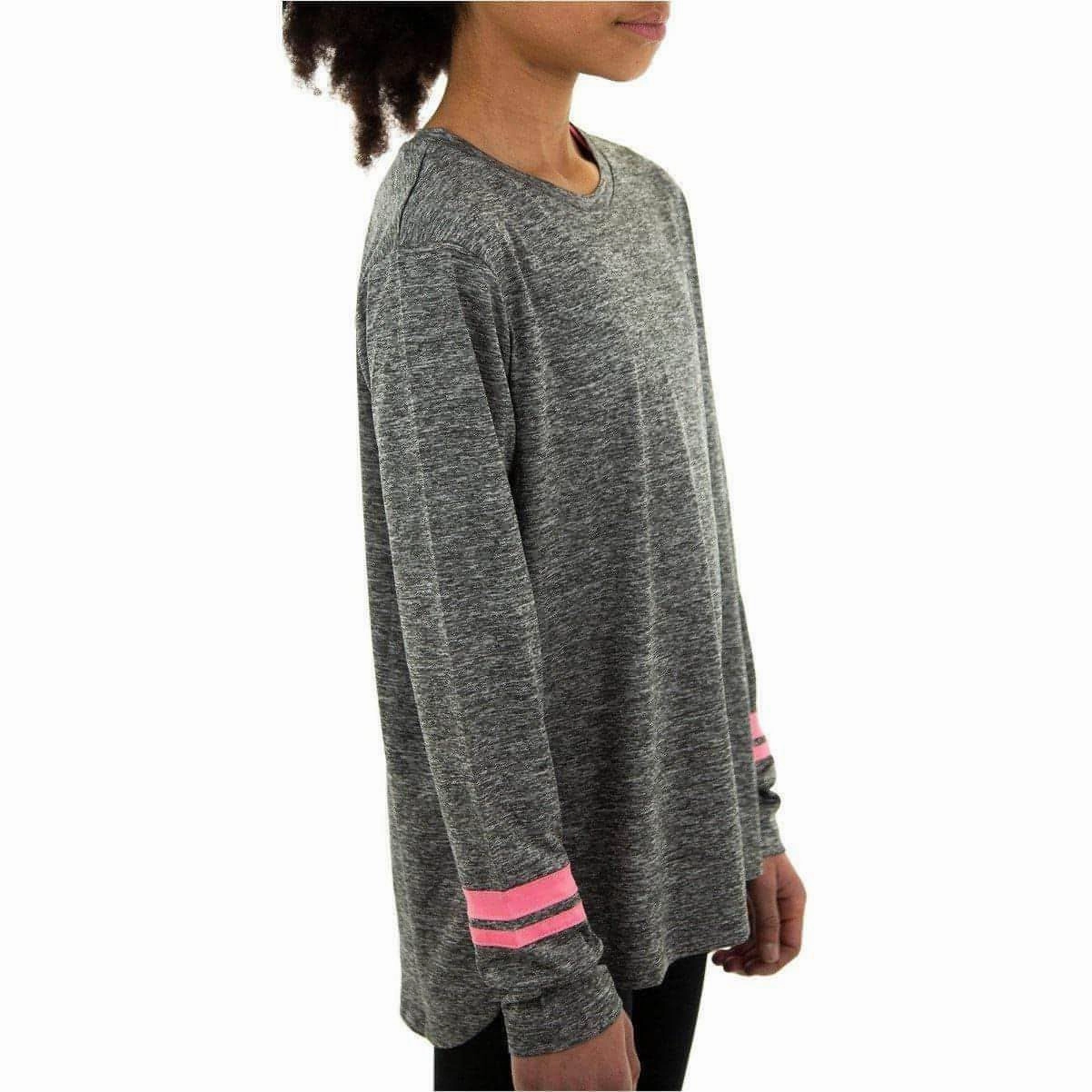driving Embroidered More Mile Marl Girls Long Sleeve Running Top - Grey