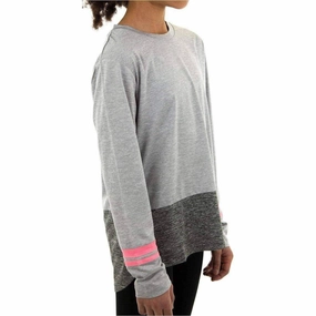 School - wear Evening Event More Mile Marl Girls Long Sleeve Running Top - Grey