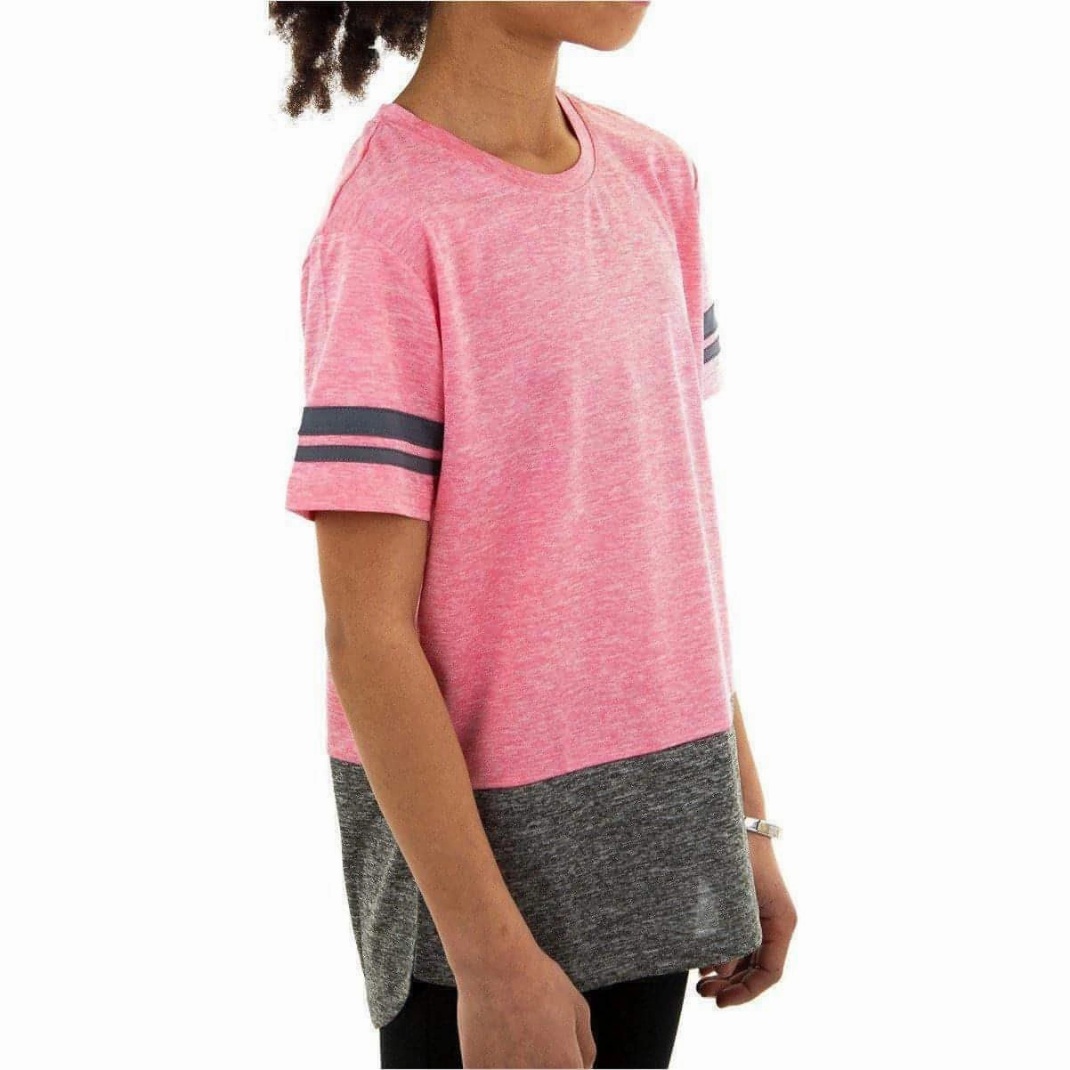 Casual All-Day Low Impact Manufacturing More Mile Marl Girls Short Sleeve Training Top - Pink
