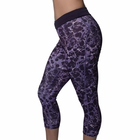 More Mile Printed Capri Womens 3/4 Running Tights - Purple Pre-faded