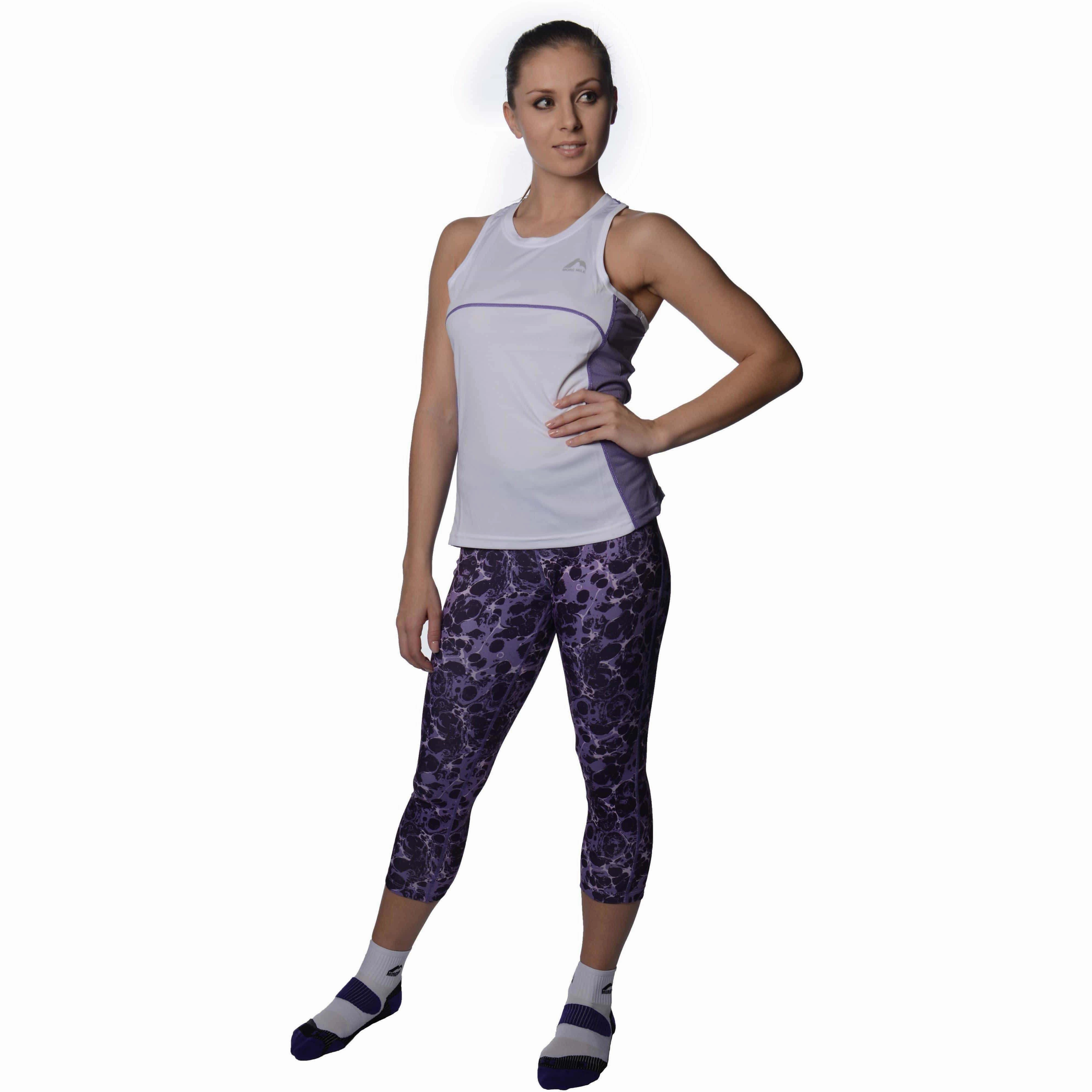 Business-casual Functional More Mile Printed Capri Womens 3/4 Running Tights - Purple
