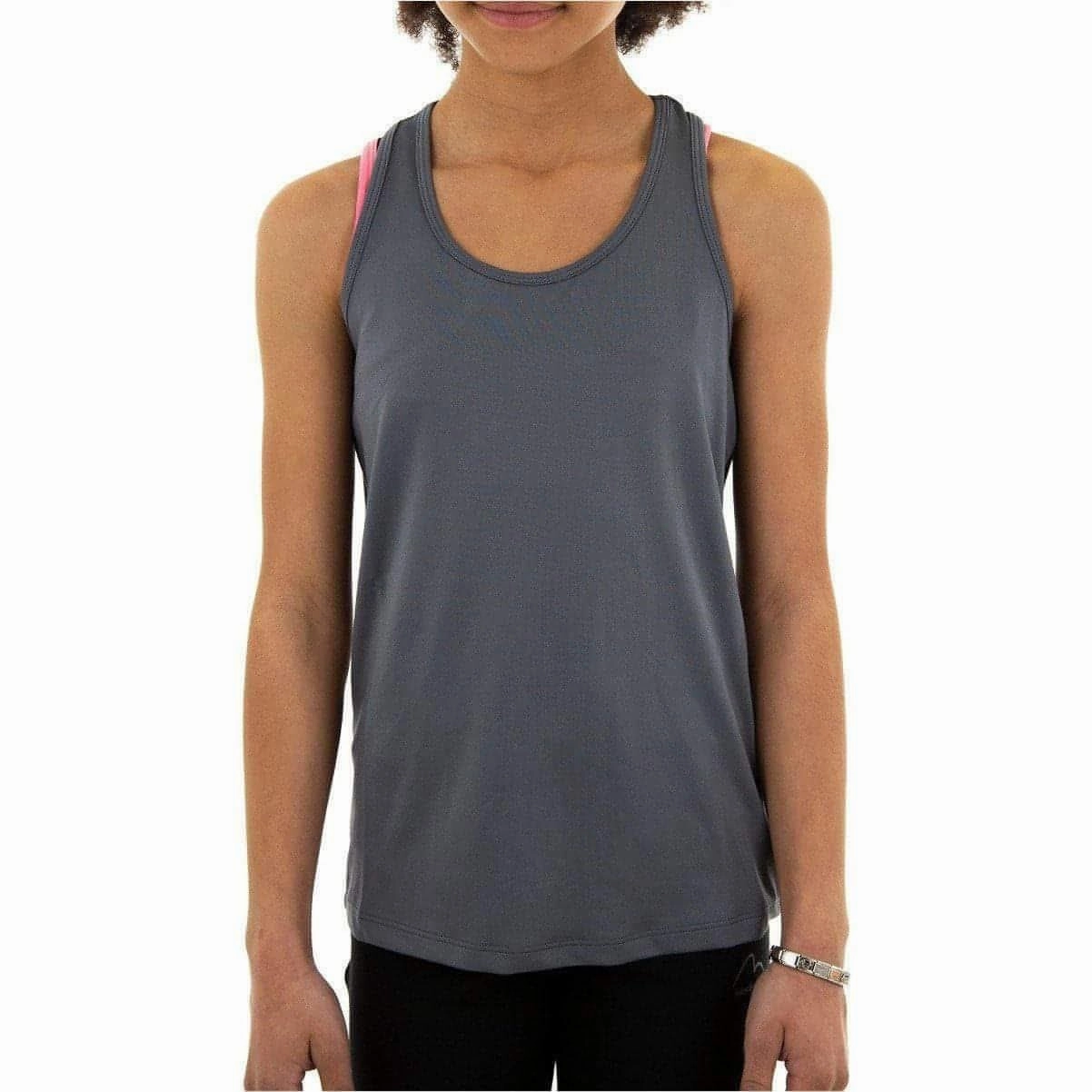 More Mile Racer Back Girls Running Vest - Grey RFID Blocking Tech Compression Fit