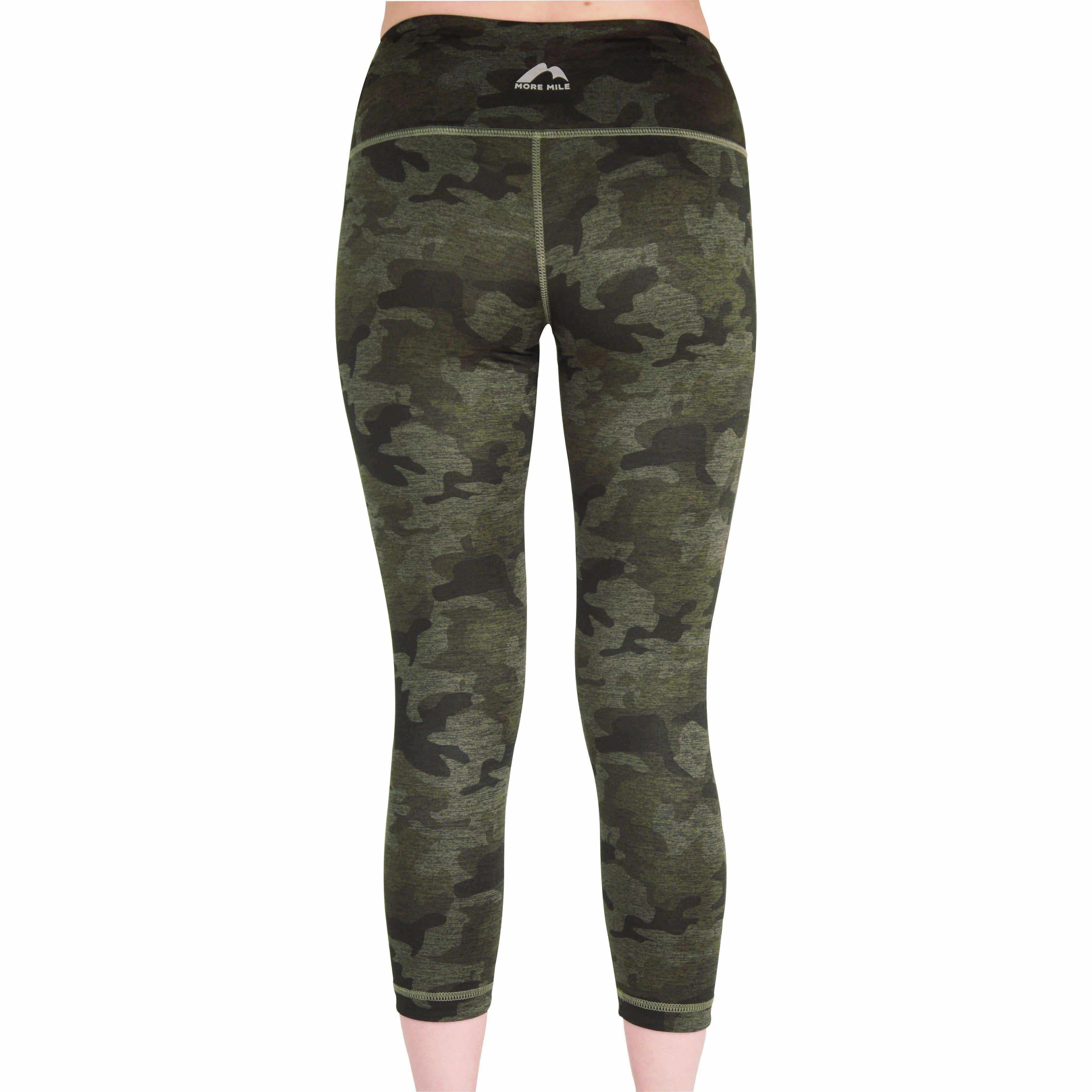 Outdoor Use More Mile Reversible Graphic Womens 3/4 Capri Running Tights - Green