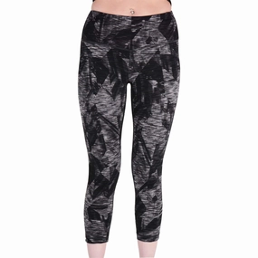 More Mile Reversible Graphic Womens 3/4 Capri Running Tights - Grey Elasticity