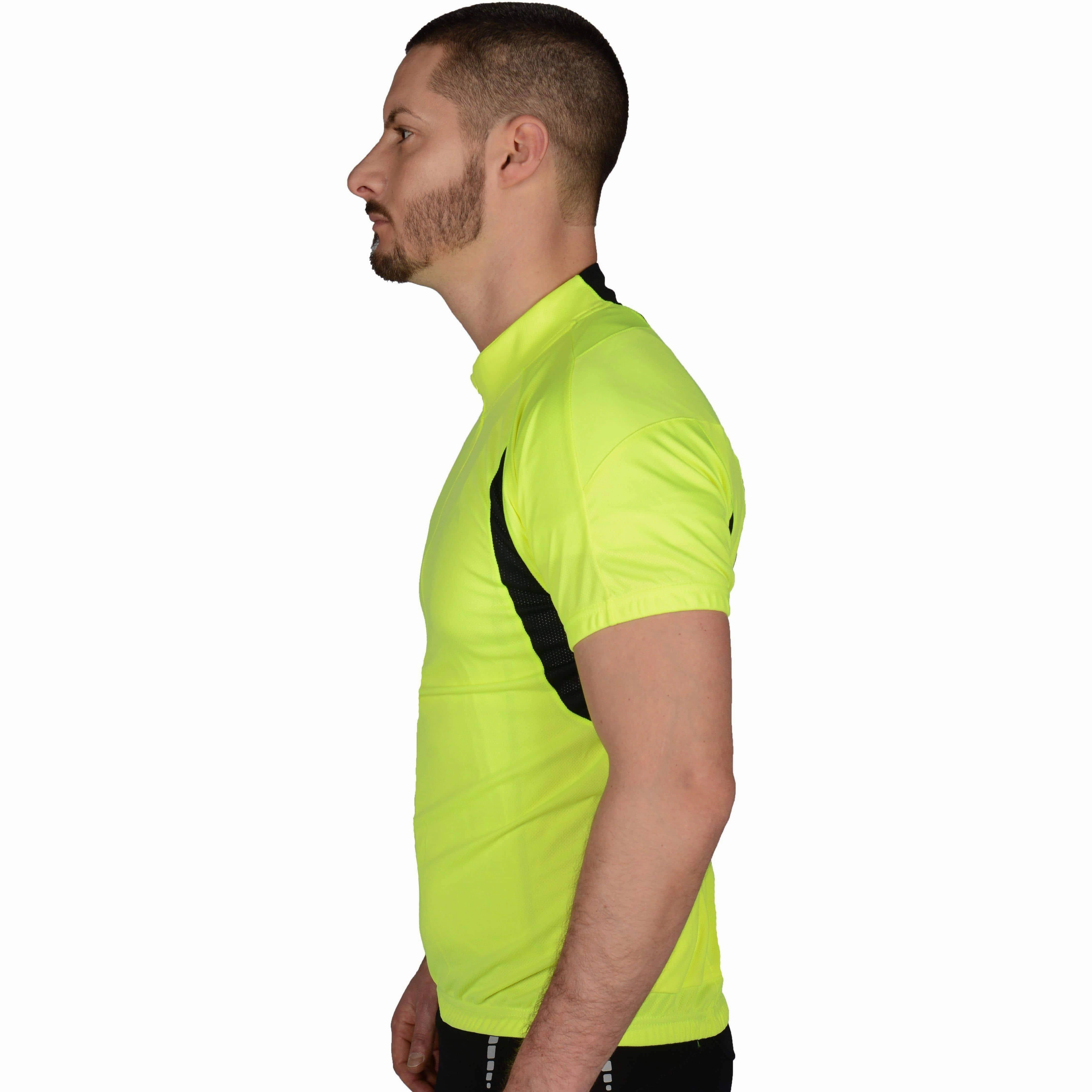 More Mile Short Sleeve Half Zip Mens Cycling Jersey - Hi Viz Yellow Smoothness Short