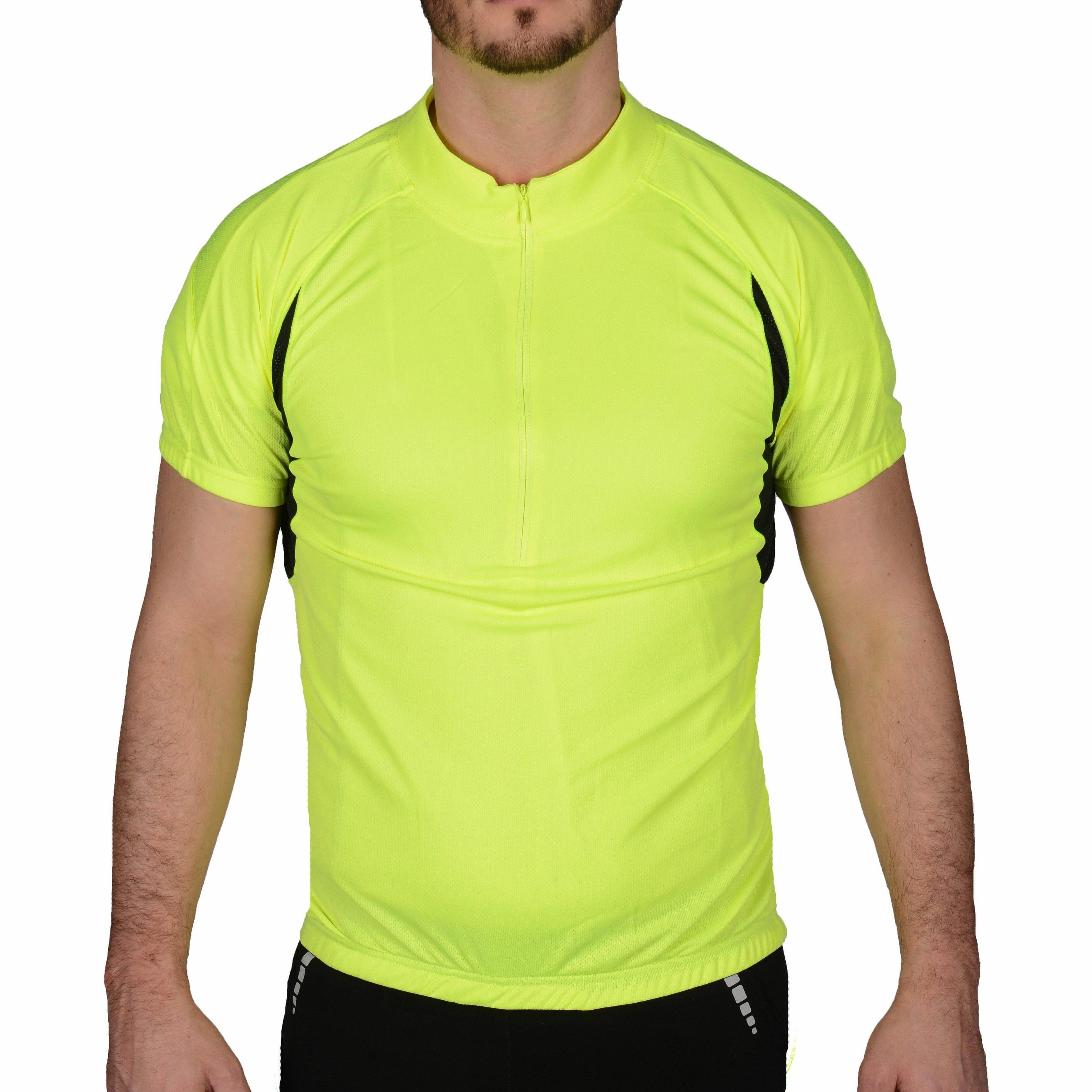 Moisture Wicking Lining More Mile Short Sleeve Half Zip Mens Cycling Jersey - Hi Viz Yellow