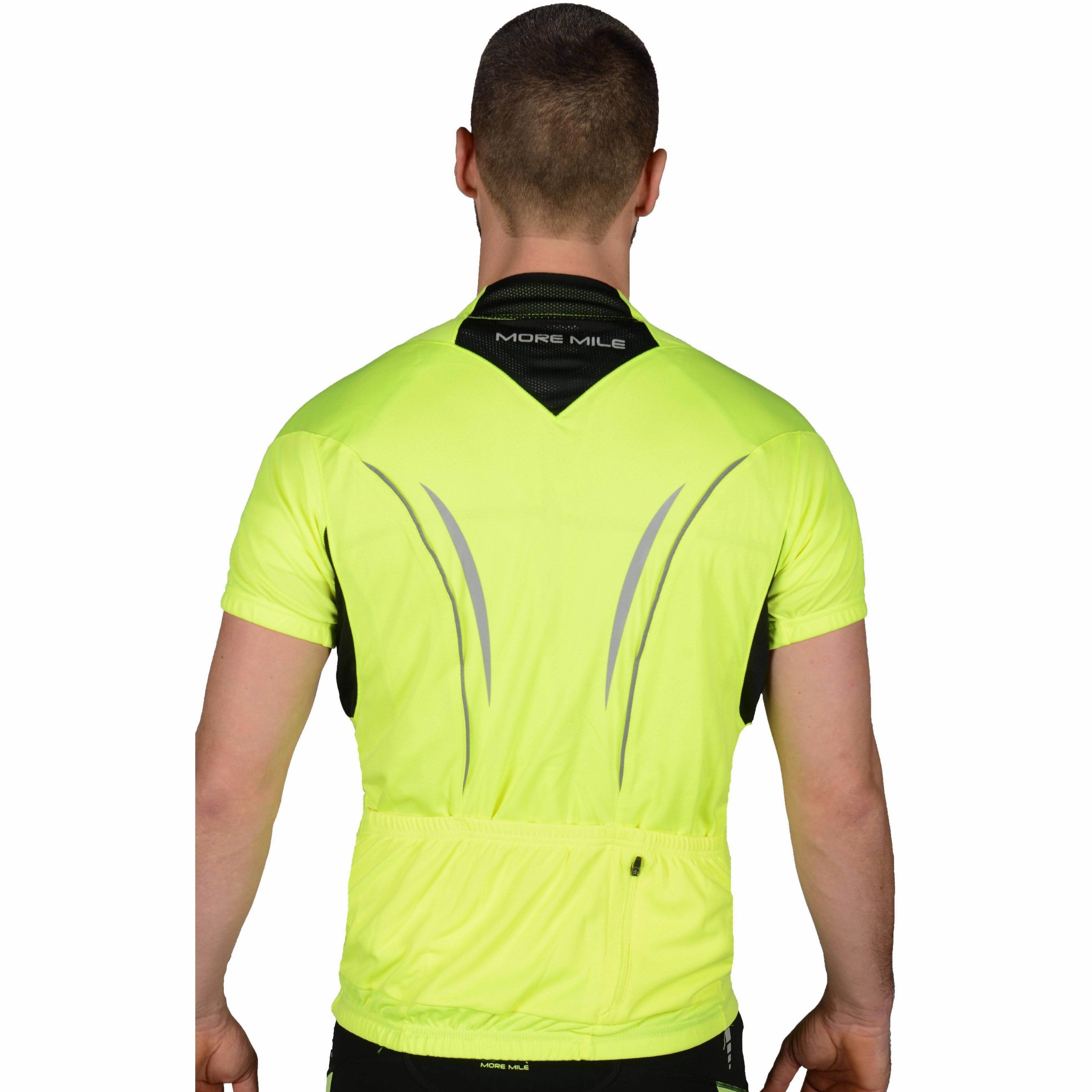 More Mile Short Sleeve Half Zip Mens Cycling Jersey - Hi Viz Yellow Reliable