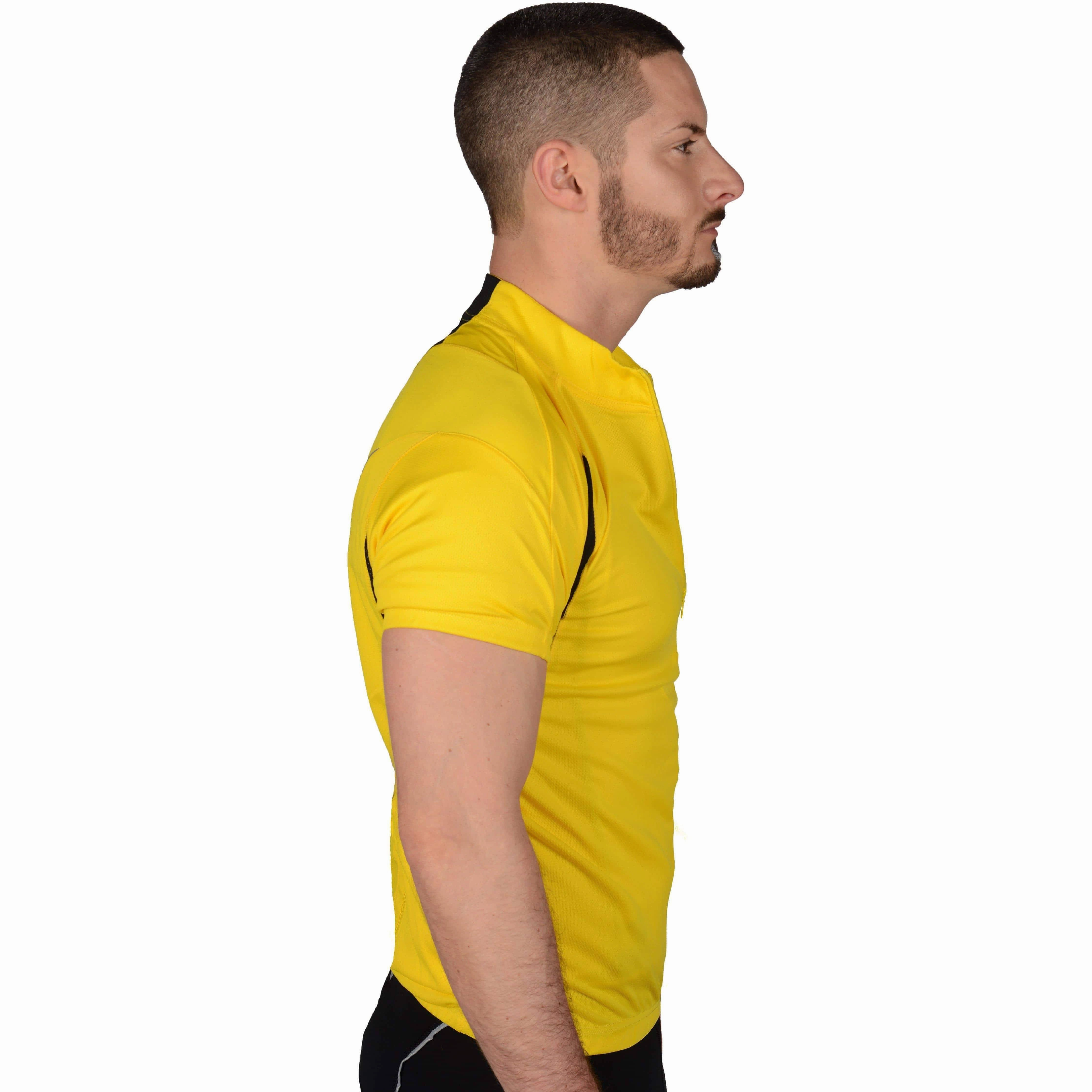 More Mile Short Sleeve Half Zip Mens Cycling Jersey - Yellow Ventilated Back Generation