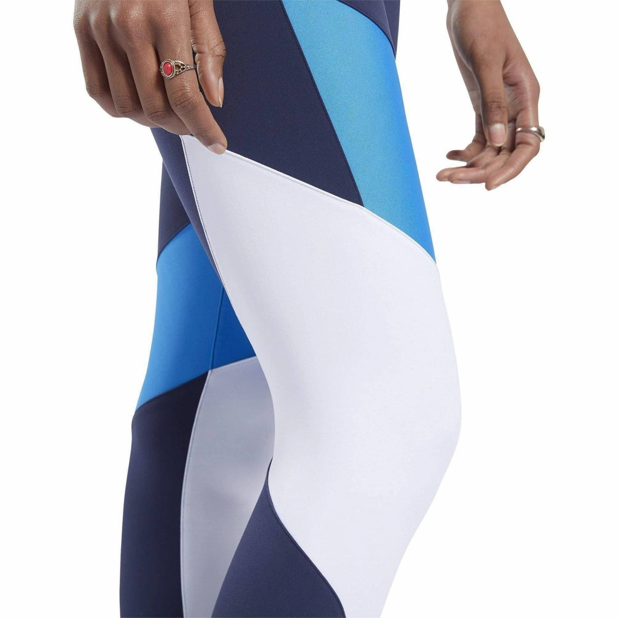 Reebok Lux 2.0 Mid Rise Womens Long Training Tights - Blue MultiFunctional Pockets