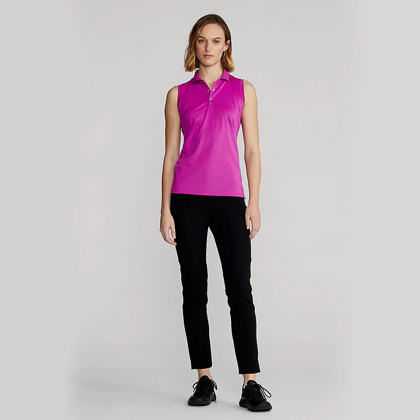 RLX Ralph Lauren Women's Tour Performance Sleeveless Golf Shirt - Bright Pink Flexible Ribbed Collar