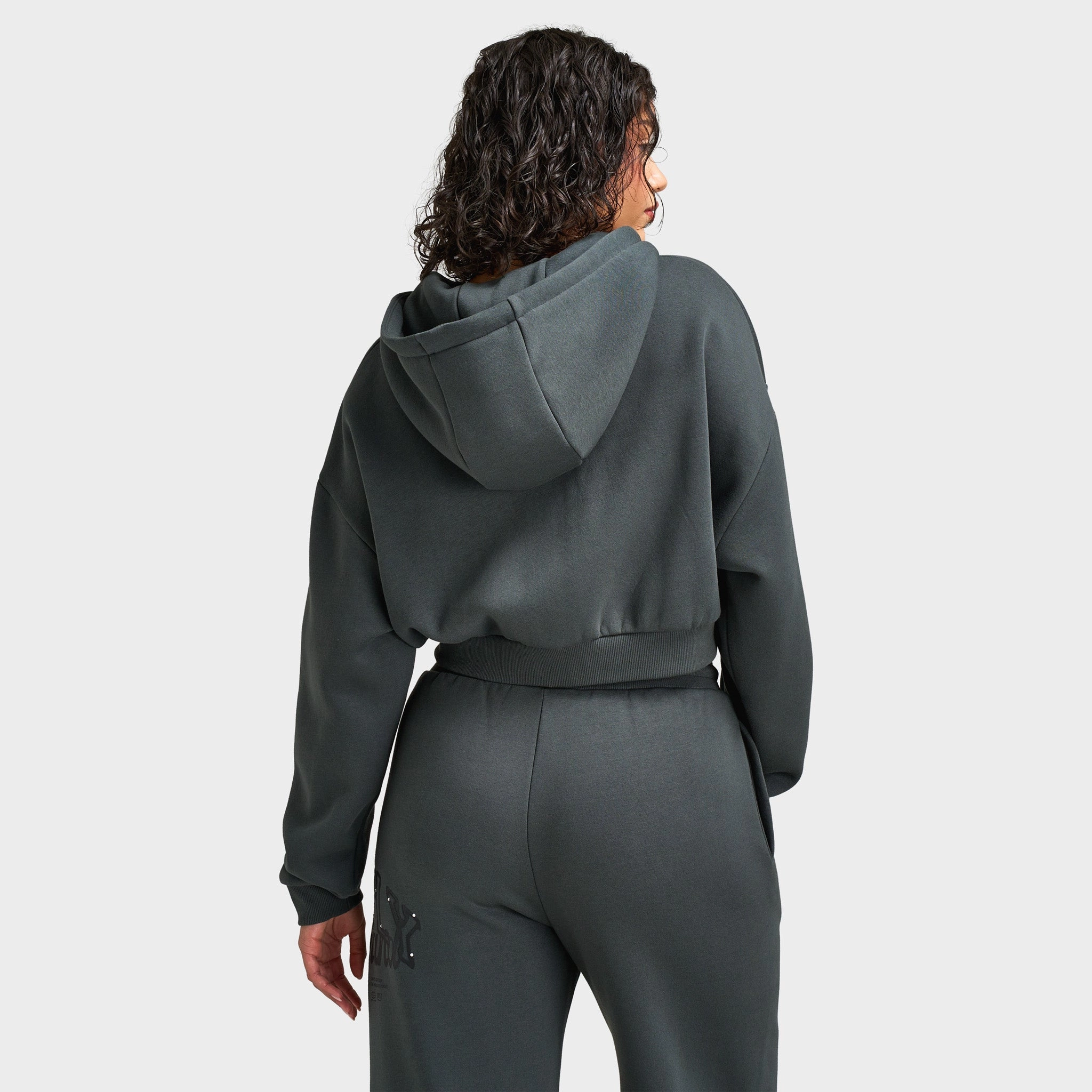 Thermal Insulated Jacket Supply & Demand Women's Spray Boxy Hoodie / Dark Grey With Diamantes