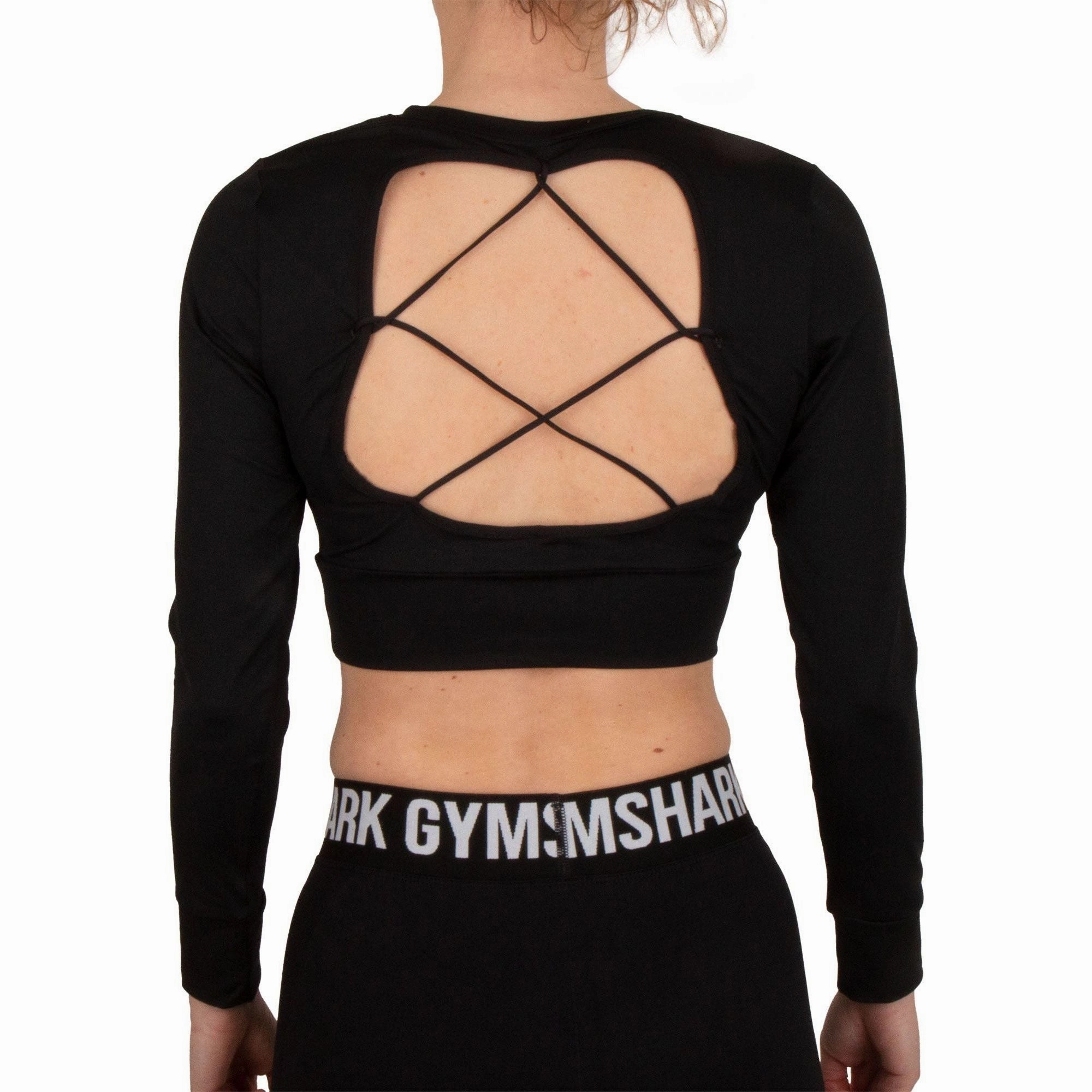 Gymshark Pause Strappy Long Sleeve Womens Crop Top - Black Fairy Touch UVProtective Coating