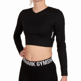 ReinforcedKnees Gymshark Pause Strappy Long Sleeve Womens Crop Top - Black