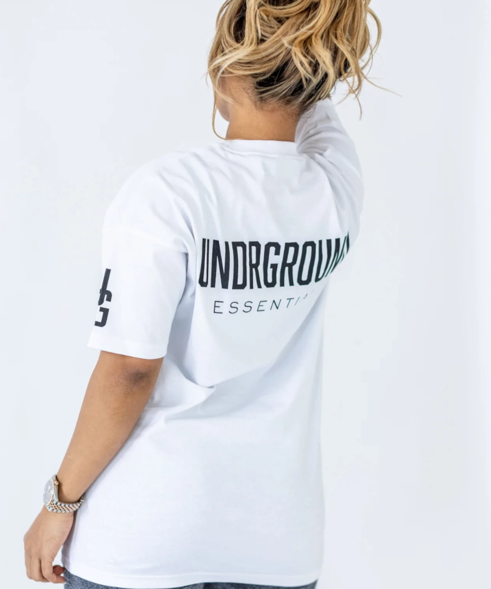 UNDRGROUND Logo Box-Fit Arm Print Tee (White) Flexible Waistband