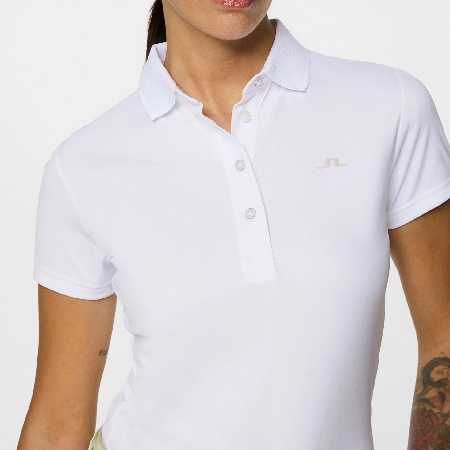 Multi Ply Collar QuickDry Material J.Lindeberg Women's Cassie Golf Polo Shirt - White