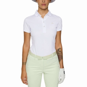 Button Down Collar FourButton Placket J.Lindeberg Women's Cassie Golf Polo Shirt - White