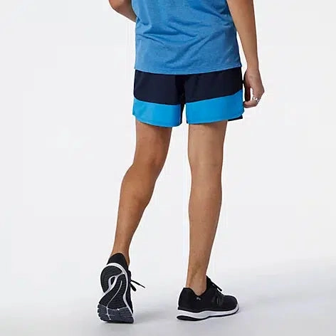 Patchwork Design Reflective Safety Details New Balance Men's Printed Impact Run 5 inch Short - Helium
