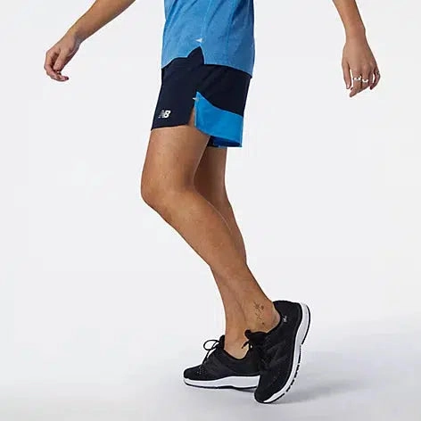 Odor Resistant Coating High Elasticity Blend New Balance Men's Printed Impact Run 5 inch Short - Helium