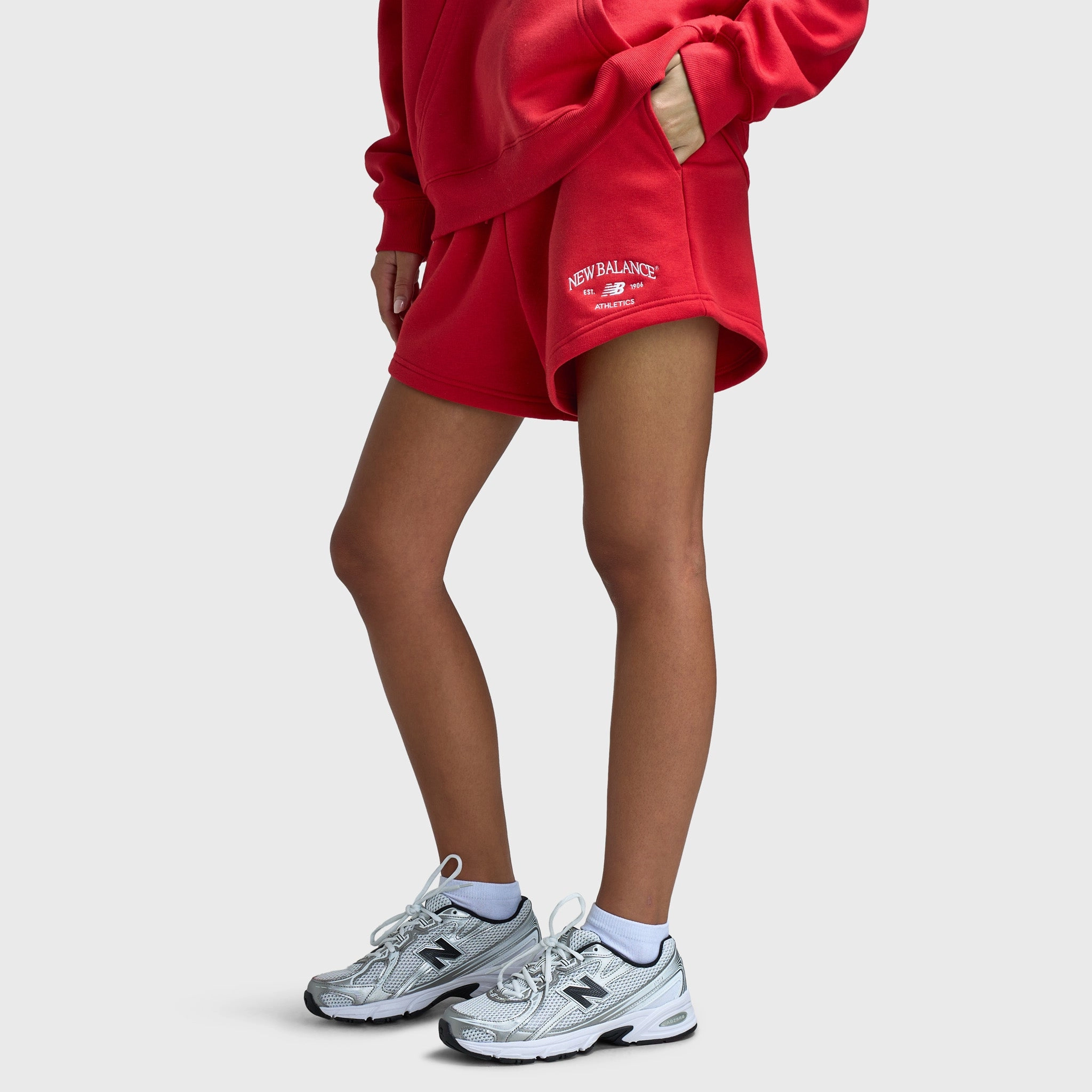 New Balance Women's Athletic Fleece Shorts / Red Smooth Flatlock Seams Travel Light