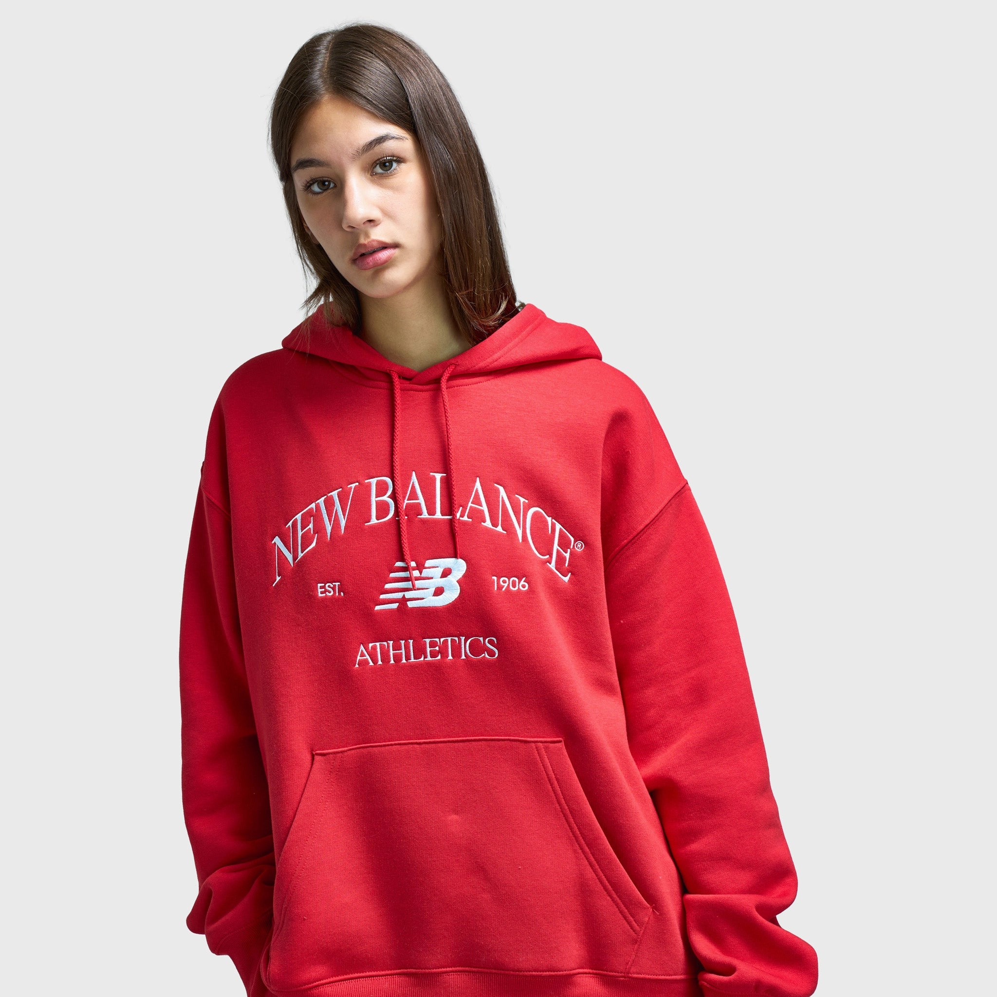 New Balance Women's Athletic Pullover Hoodie / Red Water Resistant Fabric Detachable Components