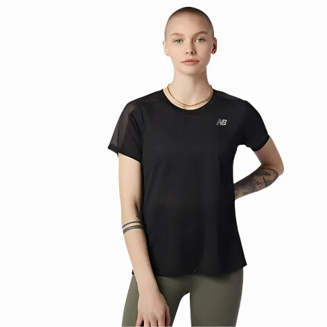 New Balance Women's Impact Run Short Sleeve - Black Gloss Glow Calm Core