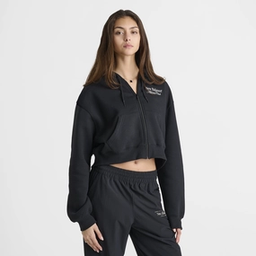 New Balance Women's Linear Crop Full Zip Hoodie Black Lightweight Feel