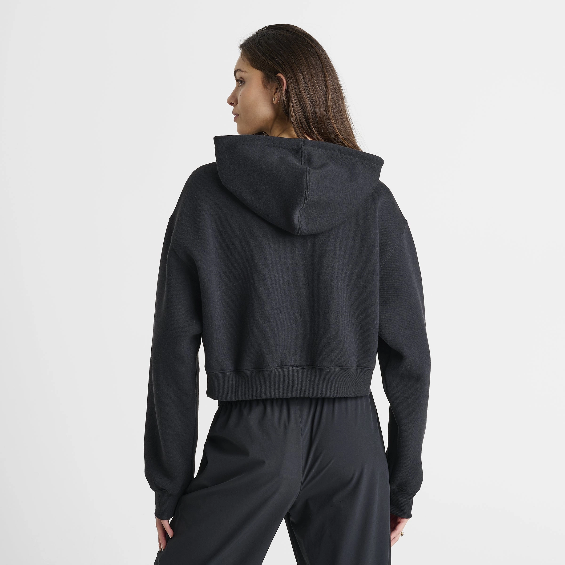 New Balance Women's Linear Crop Full Zip Hoodie Black FoldableStructure Go To Layer