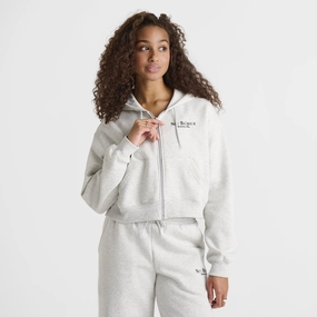 New Balance Women's Tone Crop Full Zip Hoodie Ash Heather / Black Comfortable Fabric