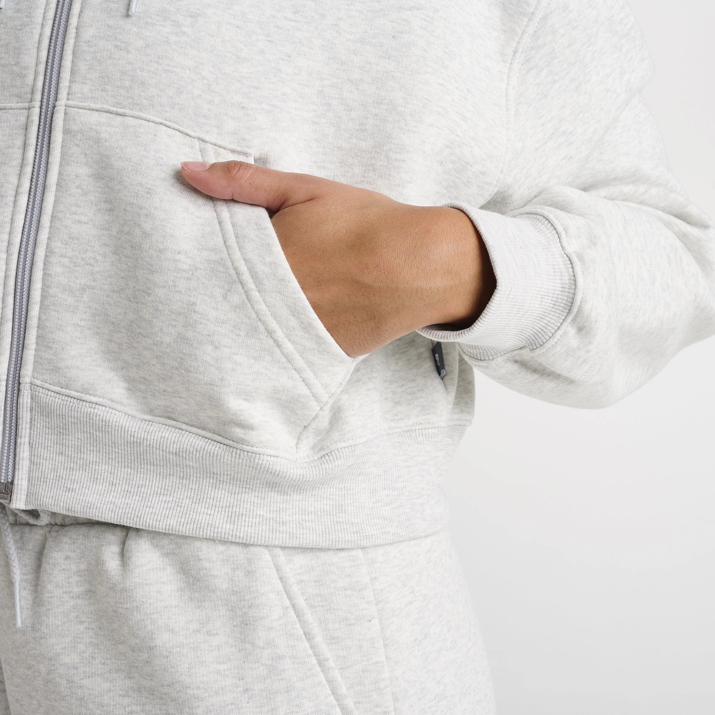 New Balance Women's Tone Crop Full Zip Hoodie Ash Heather / Black Urban Outdoor Look
