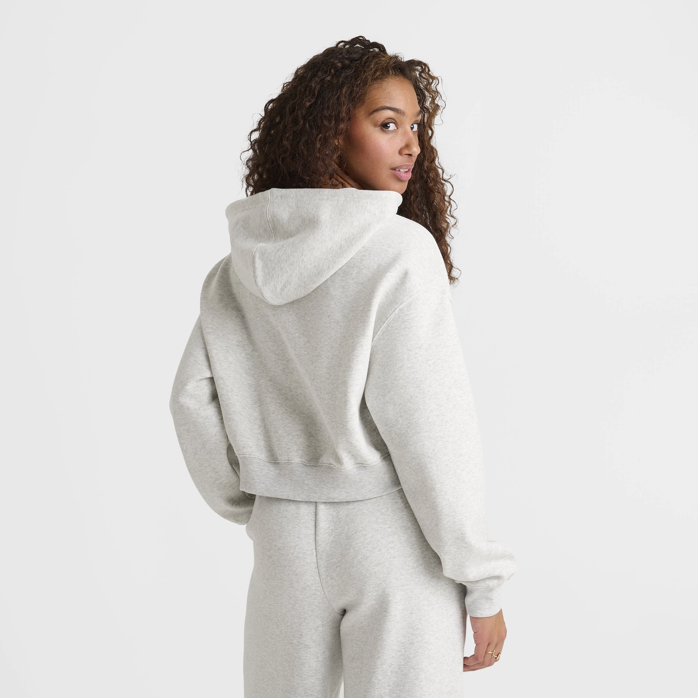 New Balance Women's Tone Crop Full Zip Hoodie Ash Heather / Black Heavyweight Durability Reflective Safety Details