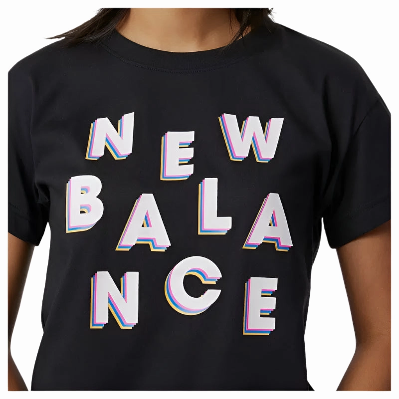 NewBalance Women's Relentless Heather SS Print - Black/White FoamReinforcedCollar LowProfileSeams