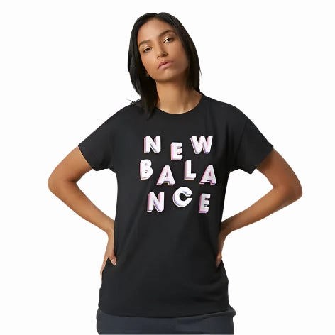 NewBalance Women's Relentless Heather SS Print - Black/White slim fit