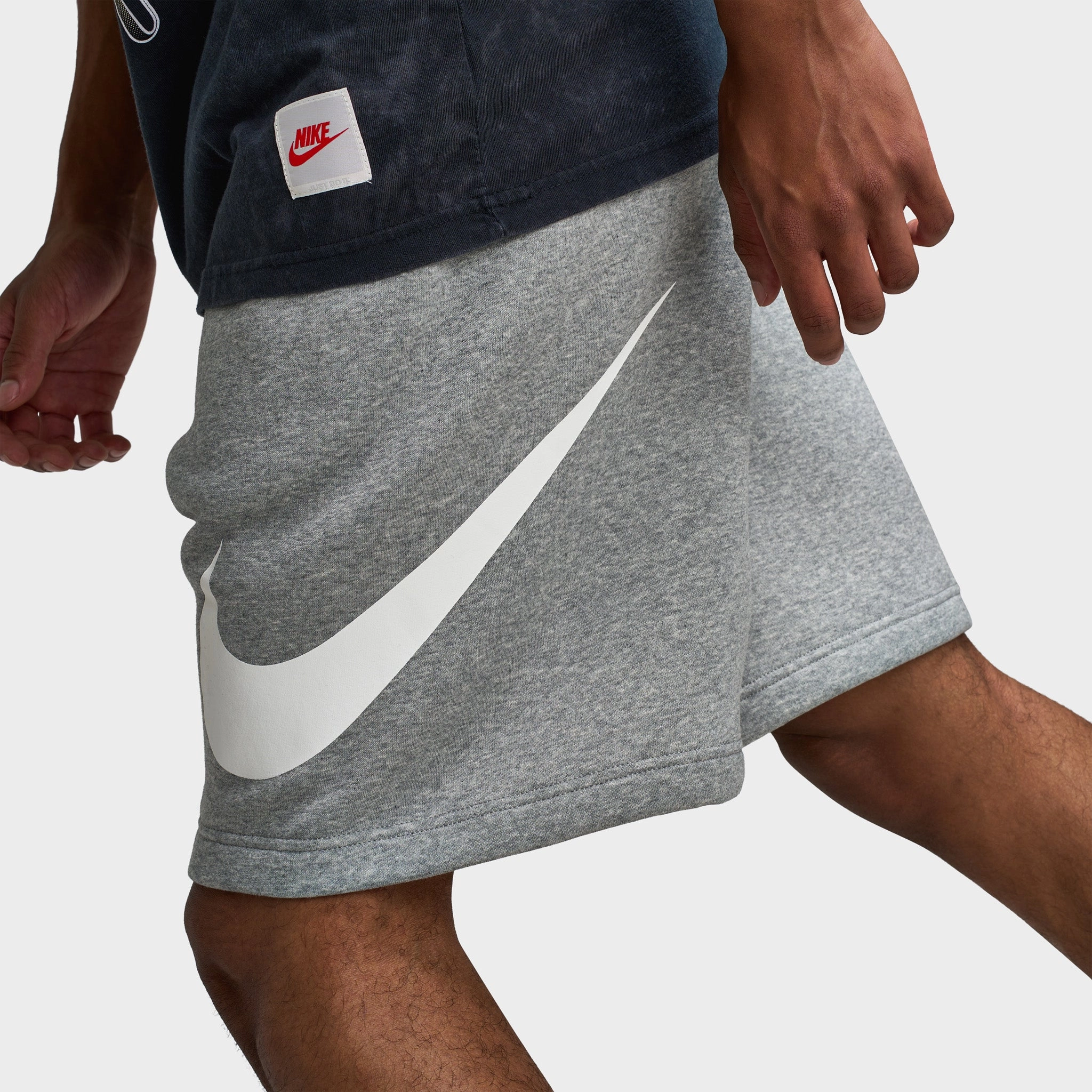 Nike Club Brushed Fleece Shorts Dark Heather Grey / Light Smoke Grey - White tall sizing Layered Hem Detail
