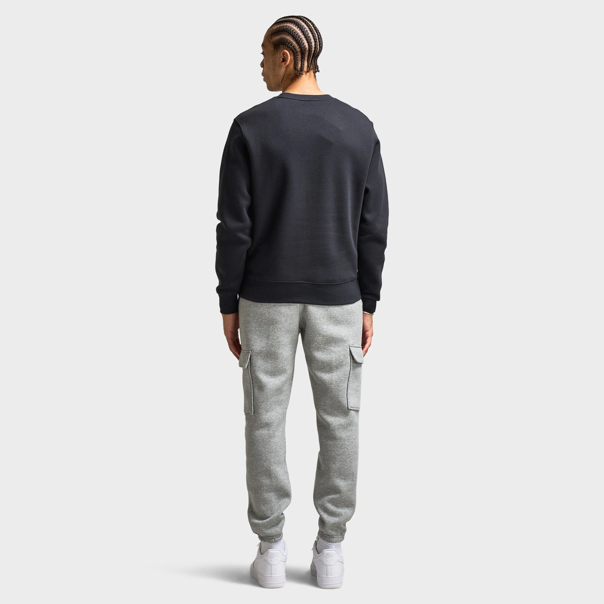 Nike Club Fleece Crew Black / White Non Restrictive Movement Cut Morning Commute Gear