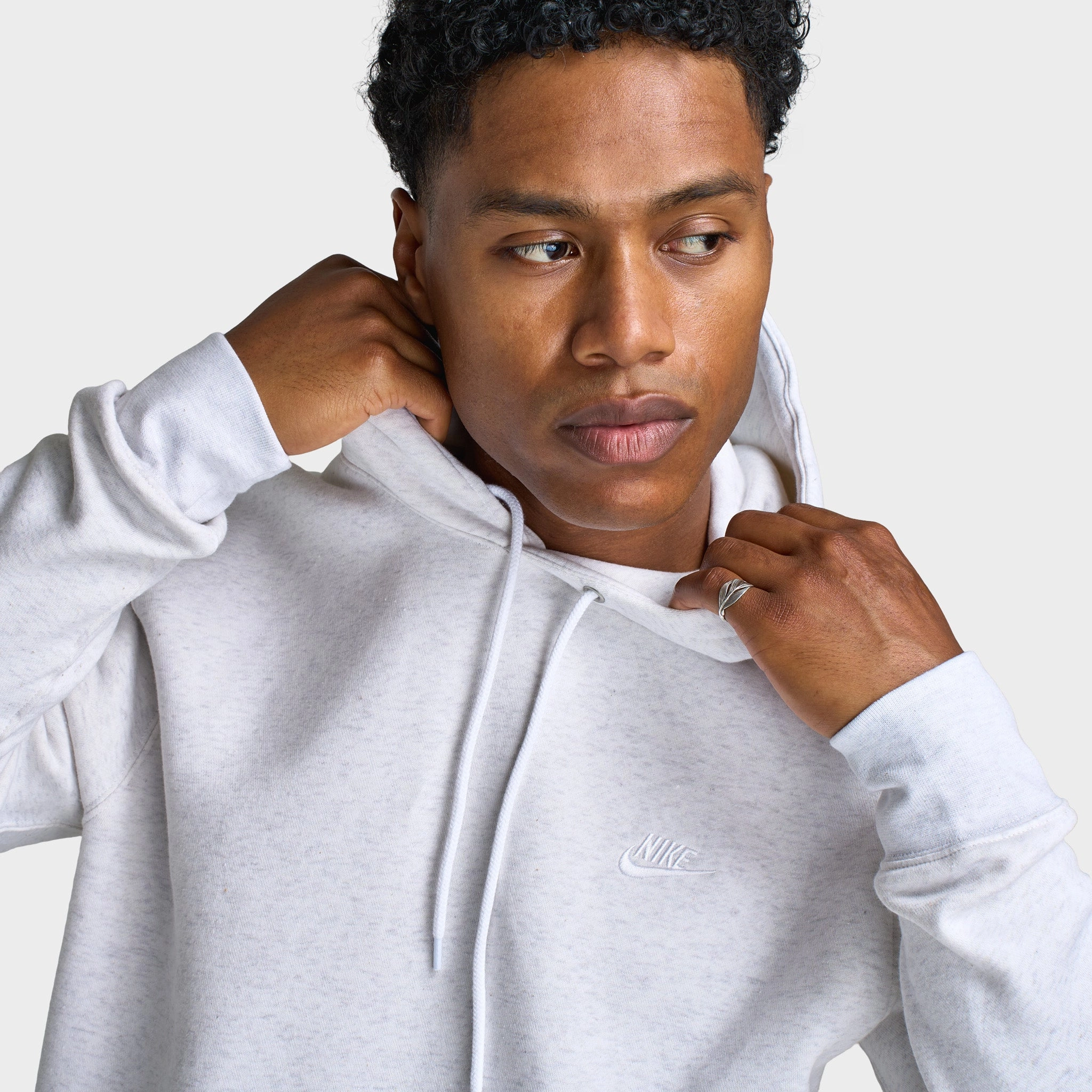 Nike Club Fleece Pullover Hoodie Birch Heather / White Breathable Layer ModularLayering