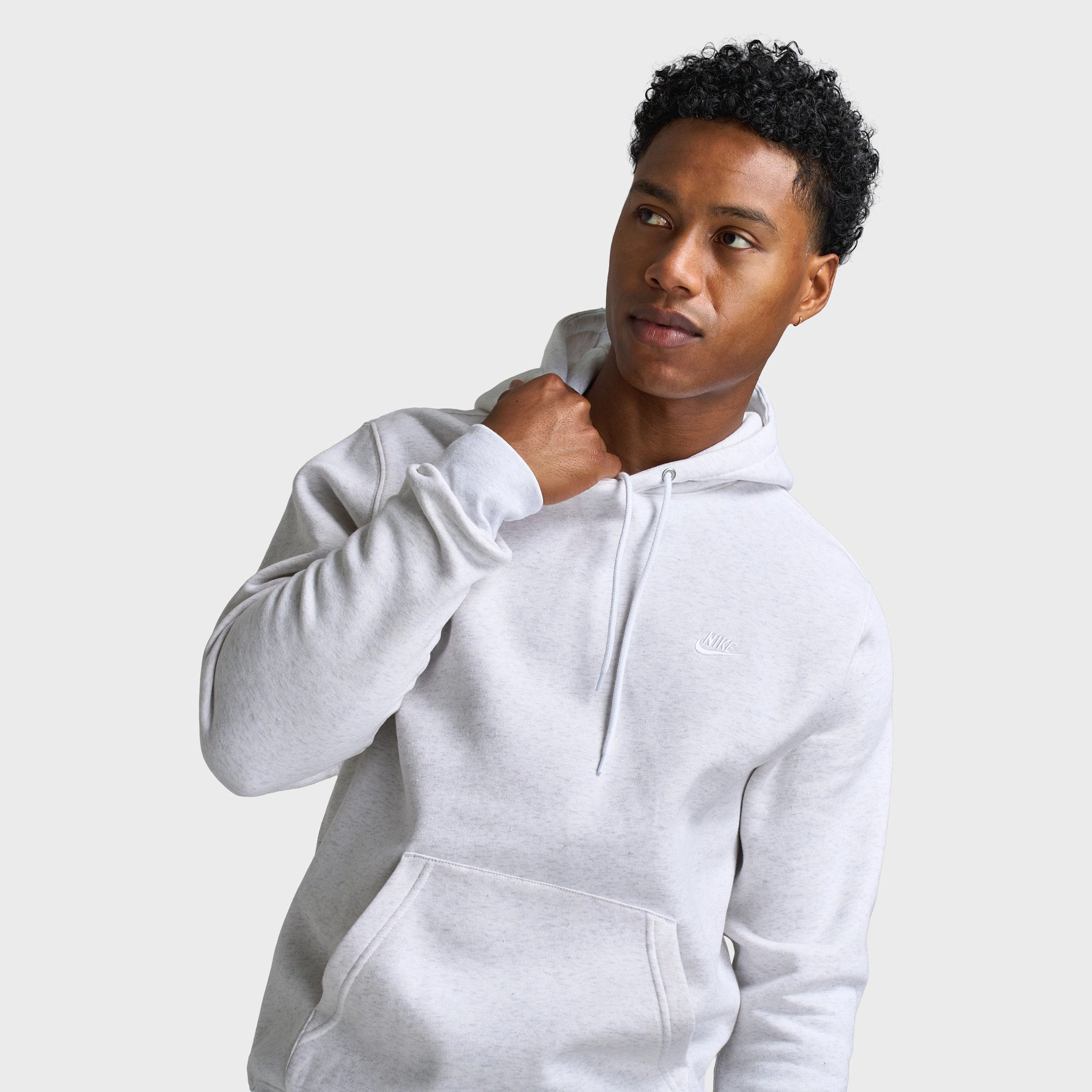 Nike Club Fleece Pullover Hoodie Birch Heather / White Fashion Trend Detachable Lining