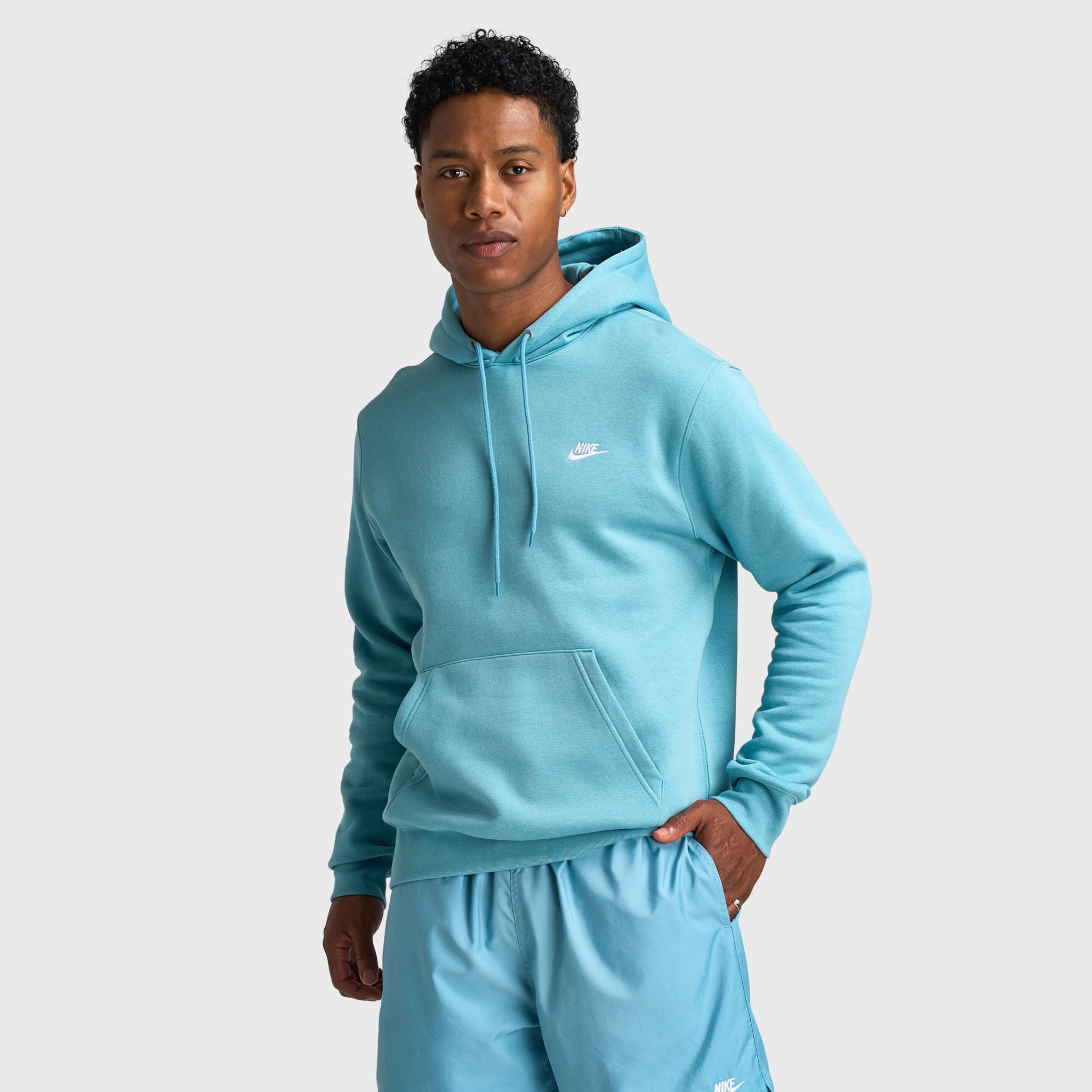 Nike Club Fleece Pullover Hoodie Denim Turq / White Soft Touch Lining