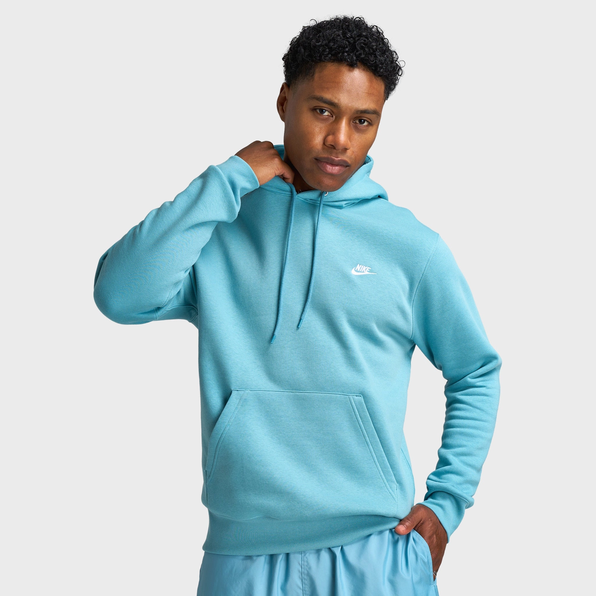 Nike Club Fleece Pullover Hoodie Denim Turq / White Stay Dry Interior Detachable Components