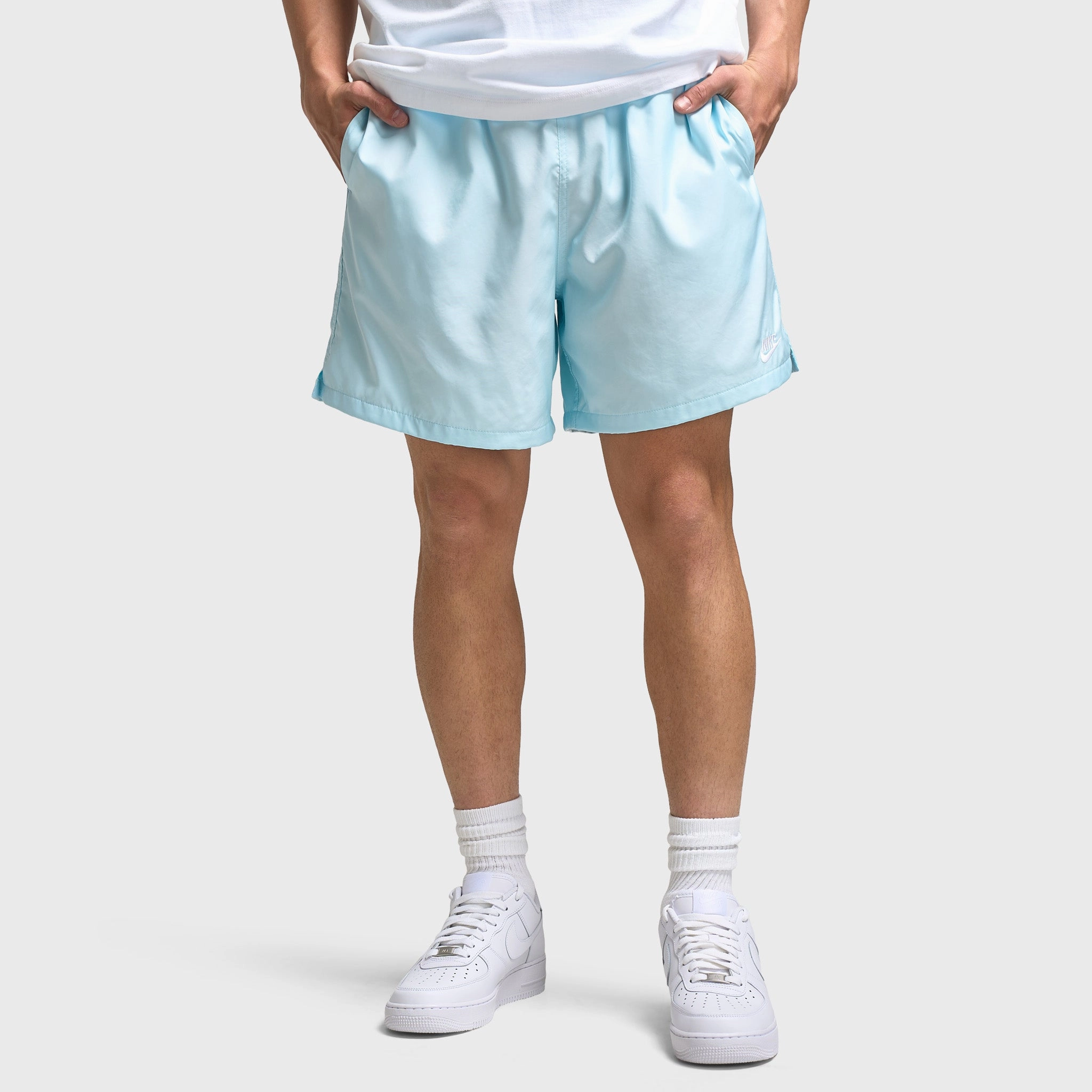 High Rise Waist Nike Club Flow Shorts Glacier Blue / White