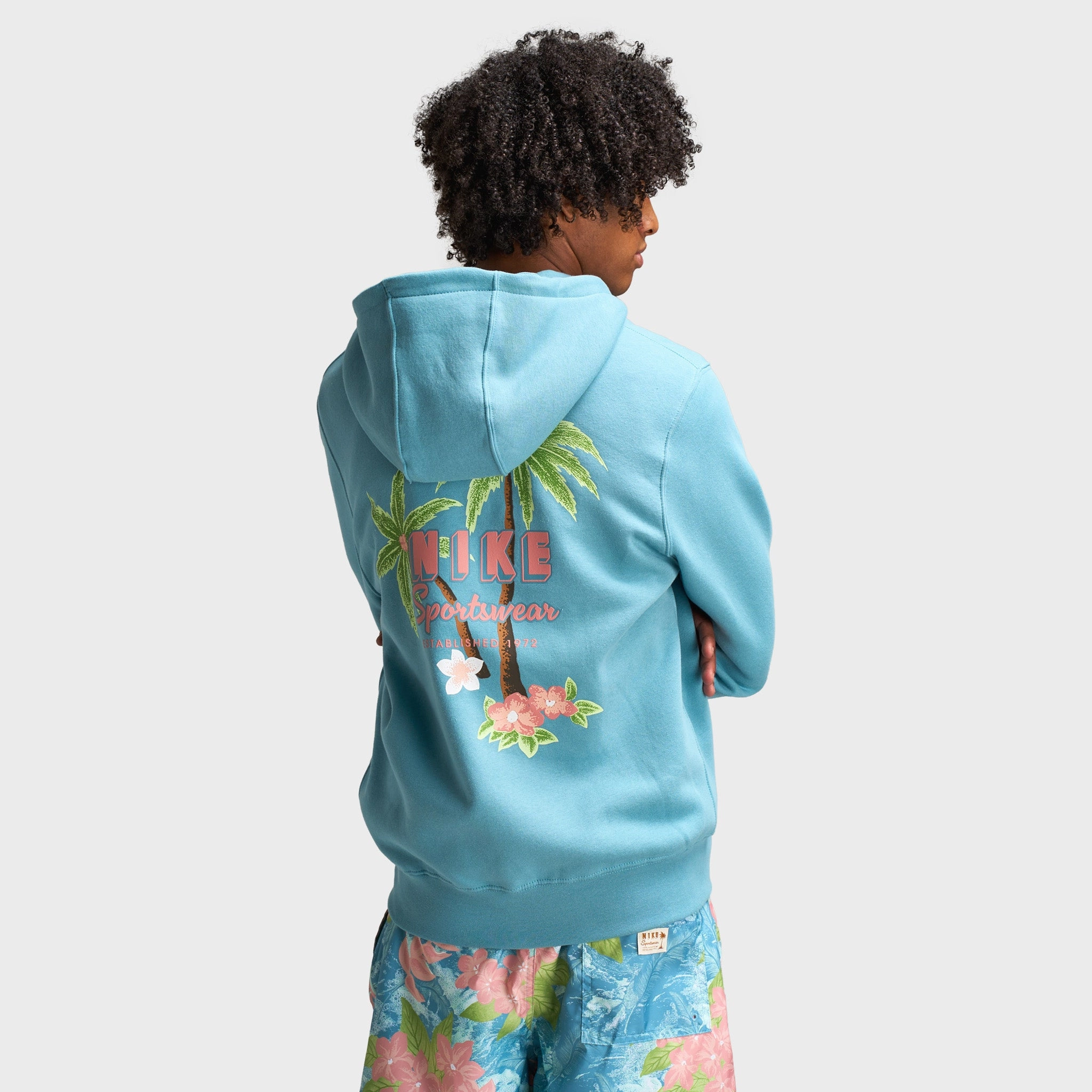 Odor Resistant Fabric All Weather Protection Nike Club Full Zip Hoodie Sweet Denim Turq / Red Stardust - Red Stardust