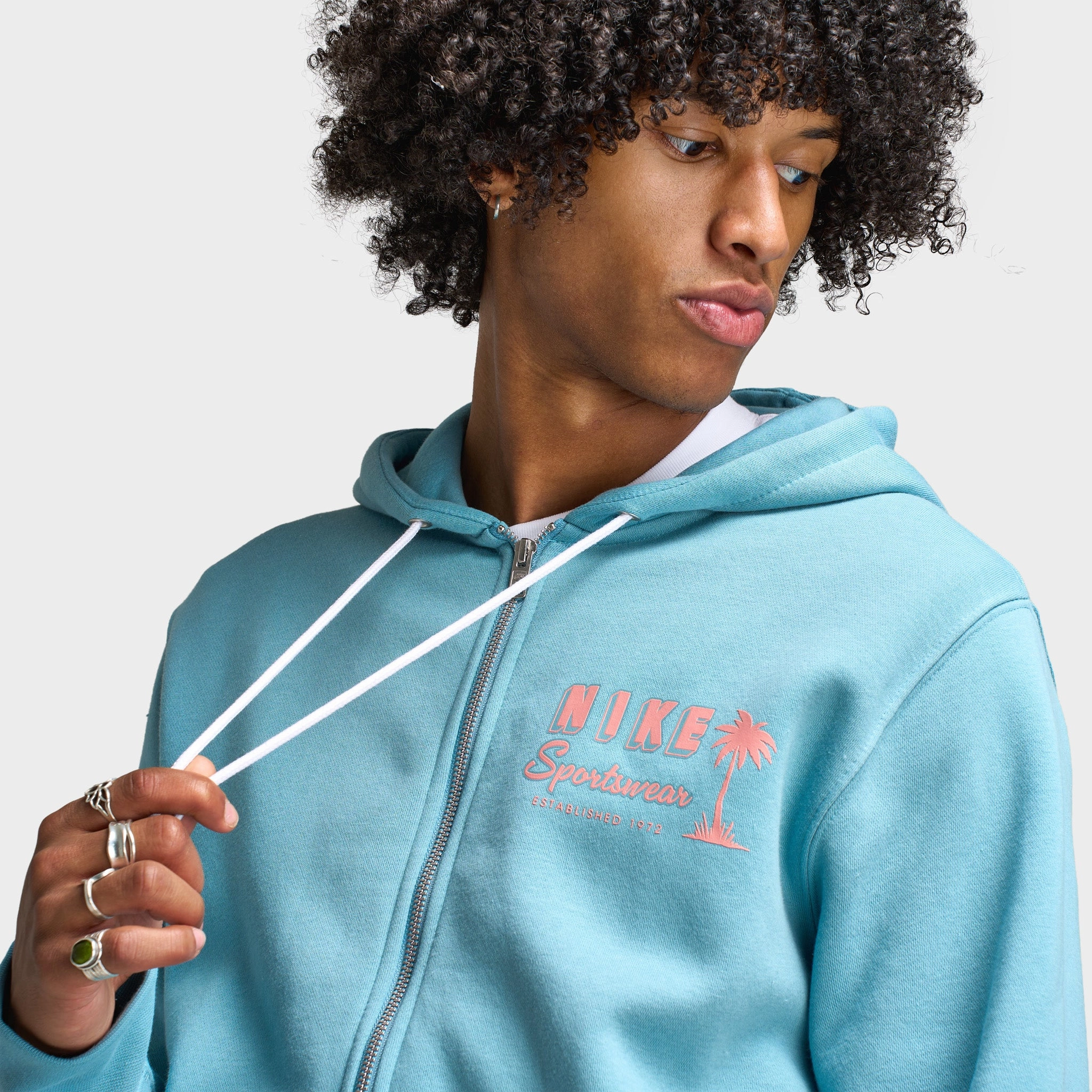 Modern Edge Nike Club Full Zip Hoodie Sweet Denim Turq / Red Stardust - Red Stardust