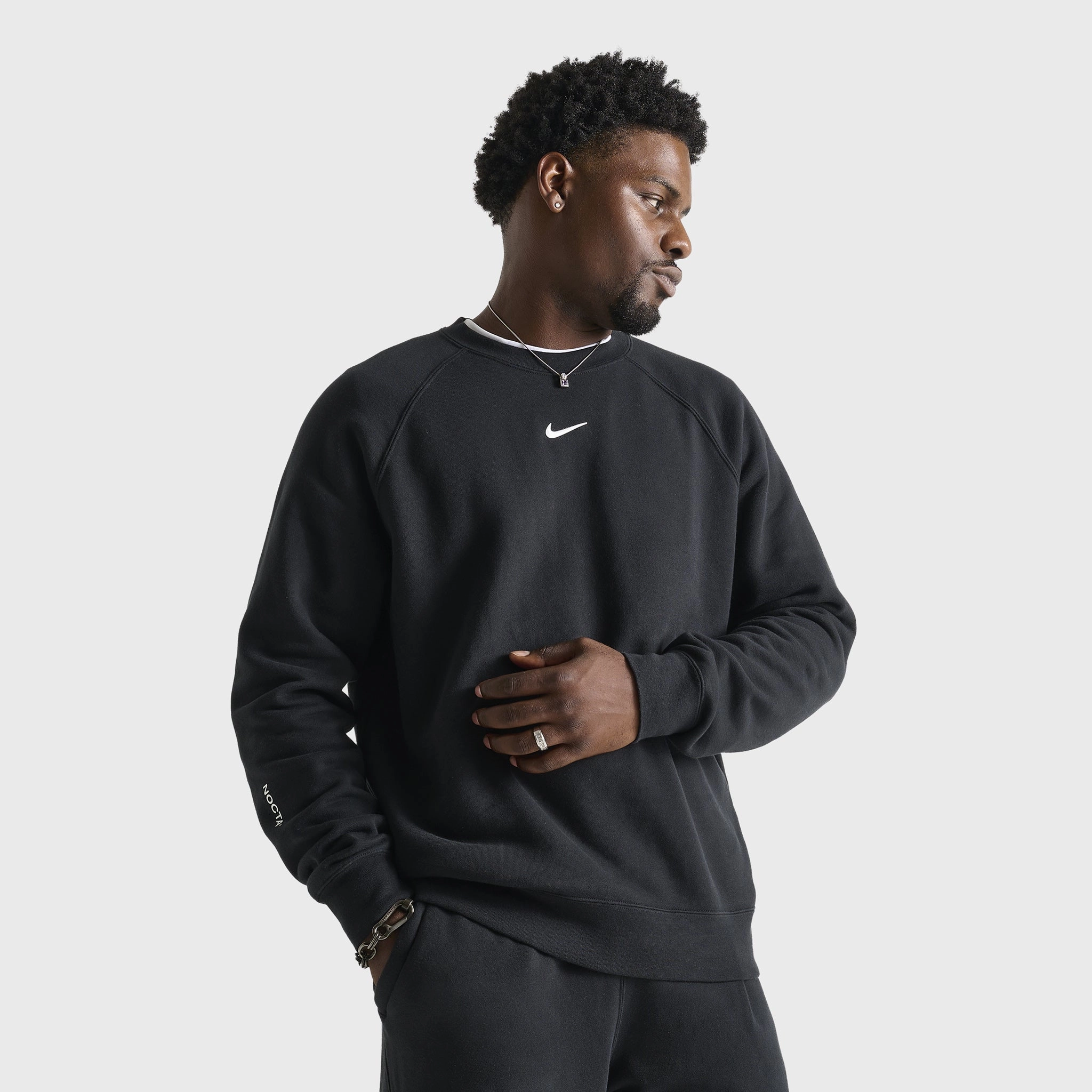 Relaxed Fit Silhouette Nike NOCTA CS Cardinal  Fleece Crewneck Black / White
