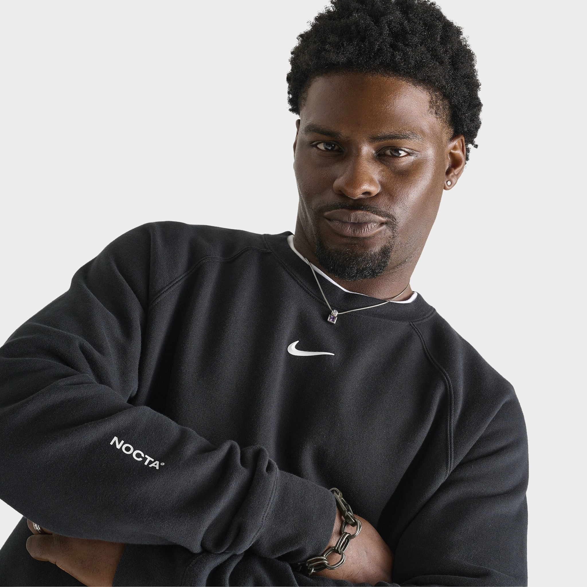 Nike NOCTA CS Cardinal  Fleece Crewneck Black / White Sustainable Material Layered construction